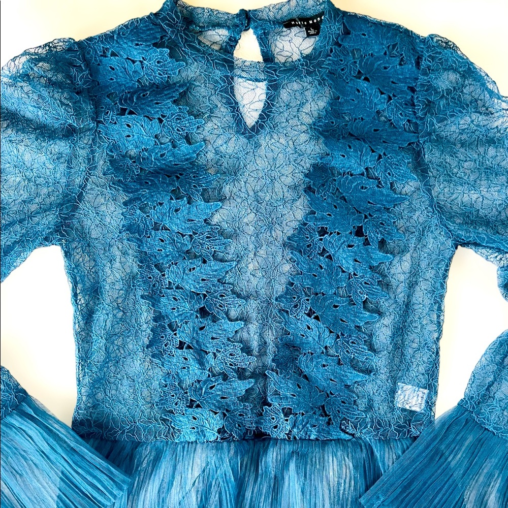 Haute Monde Dark Teal Lace Peplum Top | Size Large | Long Sleeve | Bell Sleeves